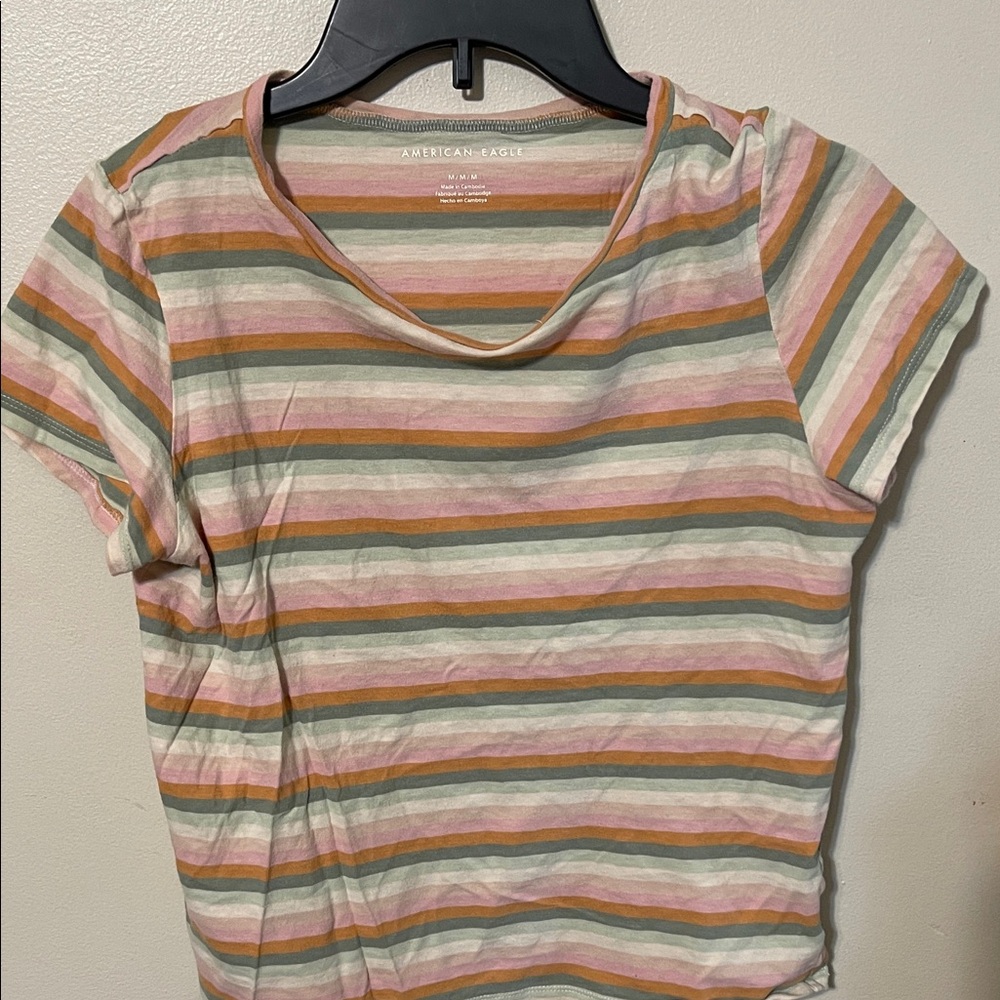 American Eagle Outfitters Women's Striped Tee - Pink, Green, Cream